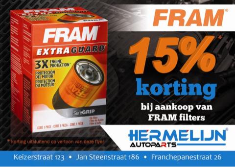 Fram Extra Guard 15% korting bij aankoop van FRAM  filters